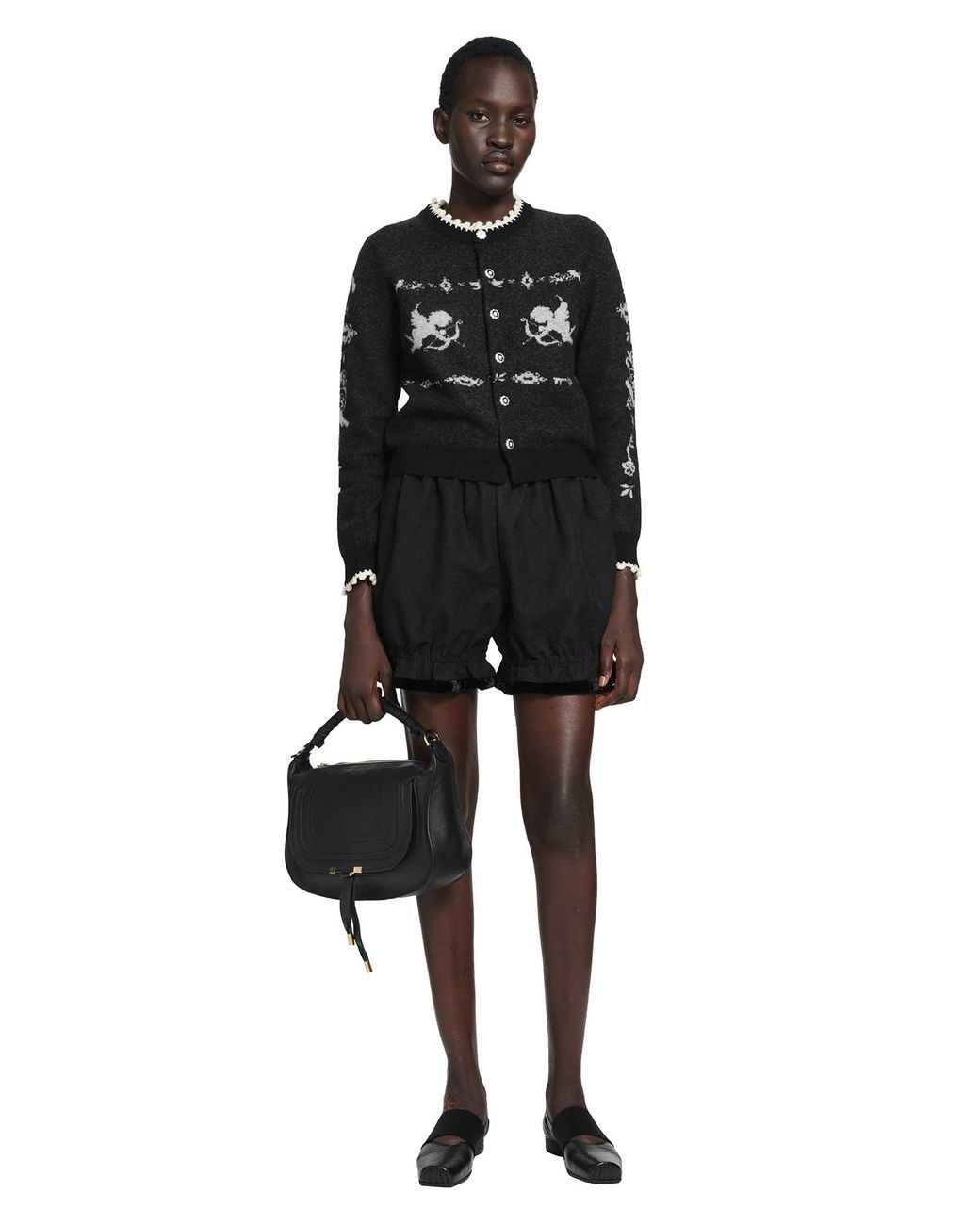 Renli Su Black Cotton Linen Balloon Shorts