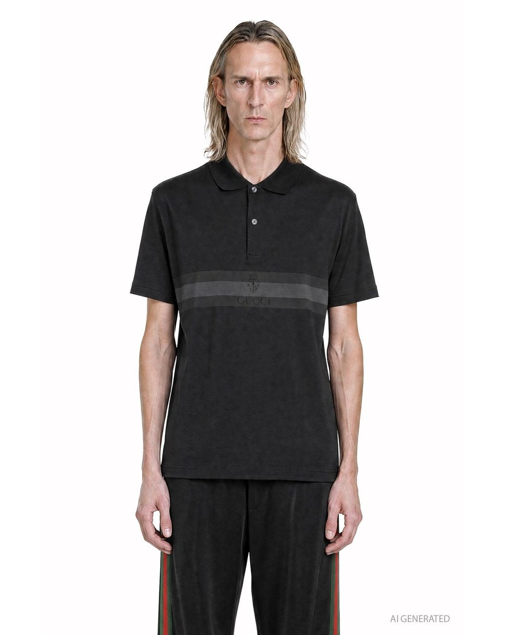 Gucci Black Web And Crest Jersey Polo for men