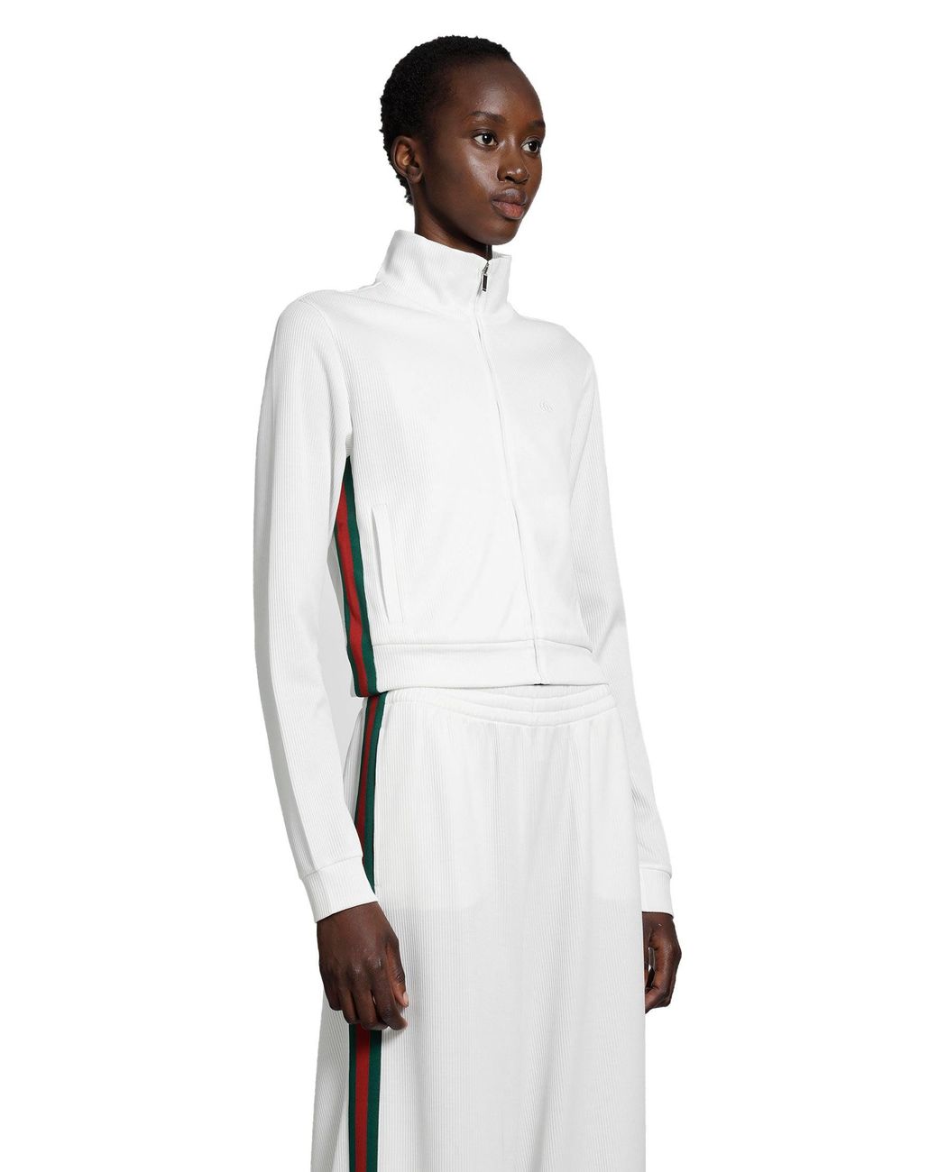 Gucci White Cropped Cotton Rib Jersey Track Jacket