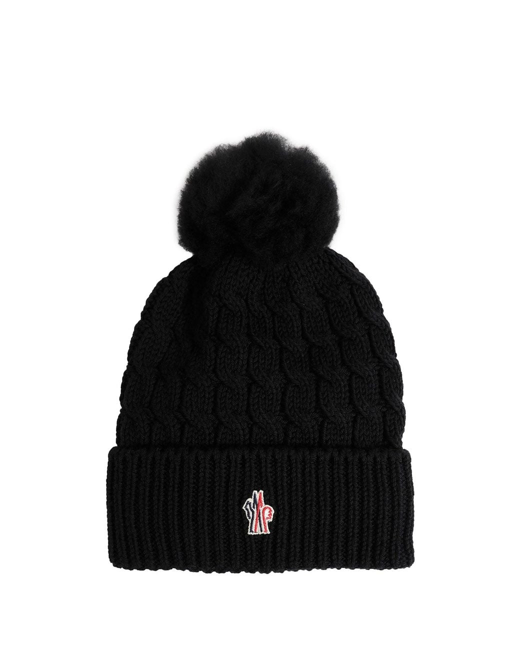 Moncler Black Wool Beanie With Pom Pom