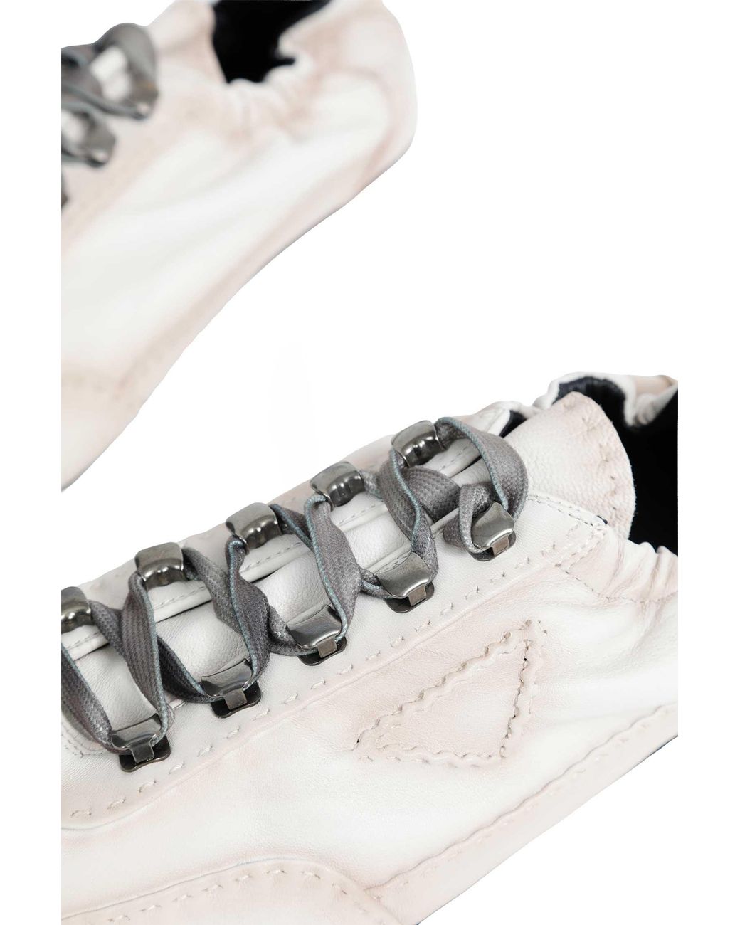 Prada White Collapse Antiqued Nappa Leather Sneakers for men
