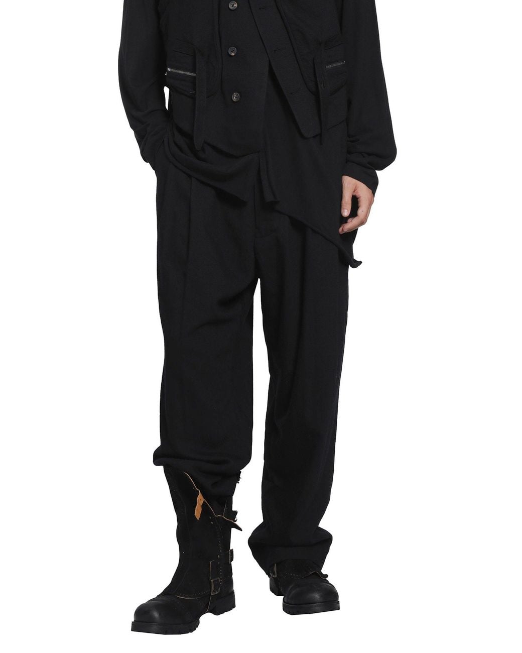 Ziggy Chen Black Pleated Drop Crotch Trousers for men