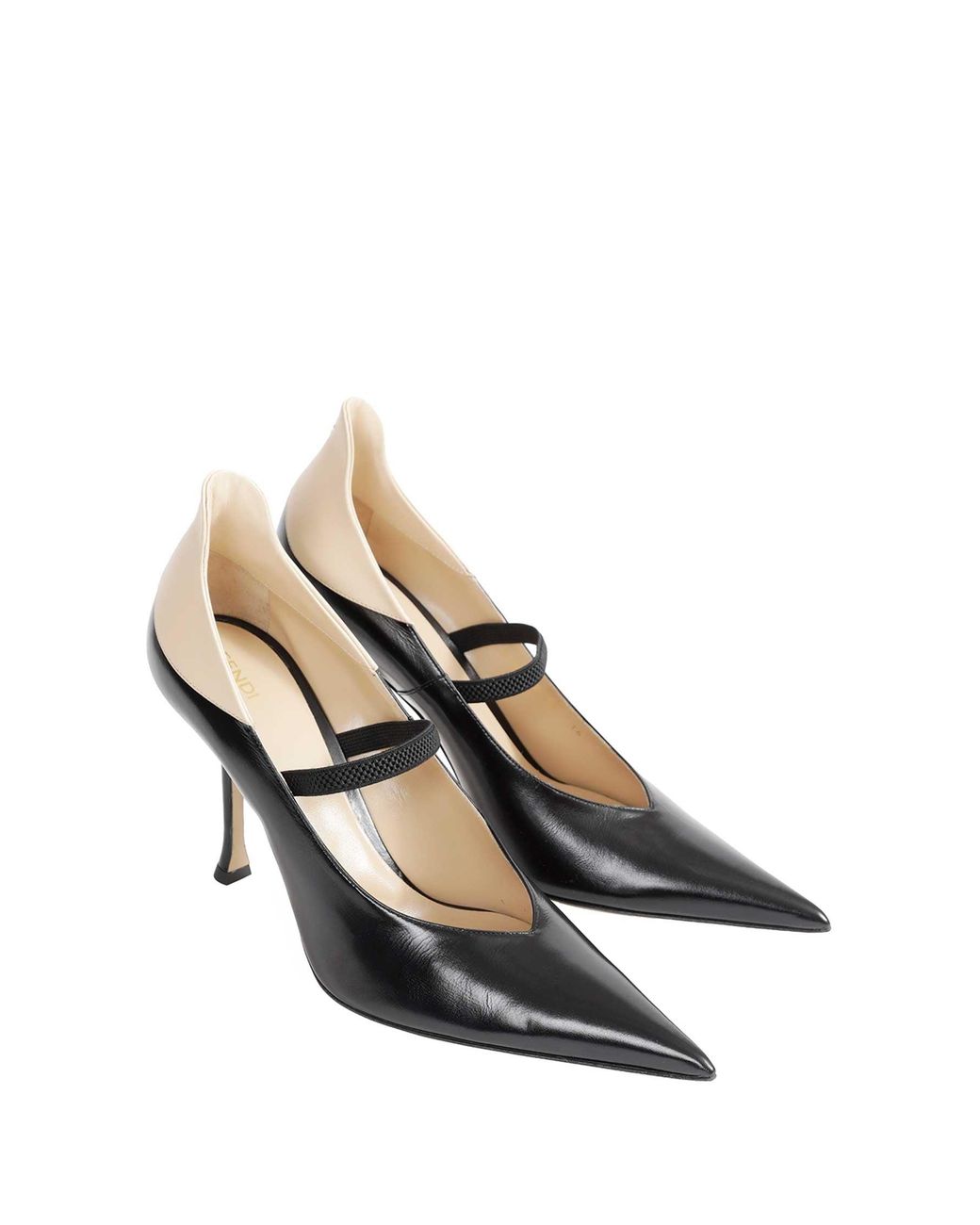 Fendi Black Nude Leather Court Shoes