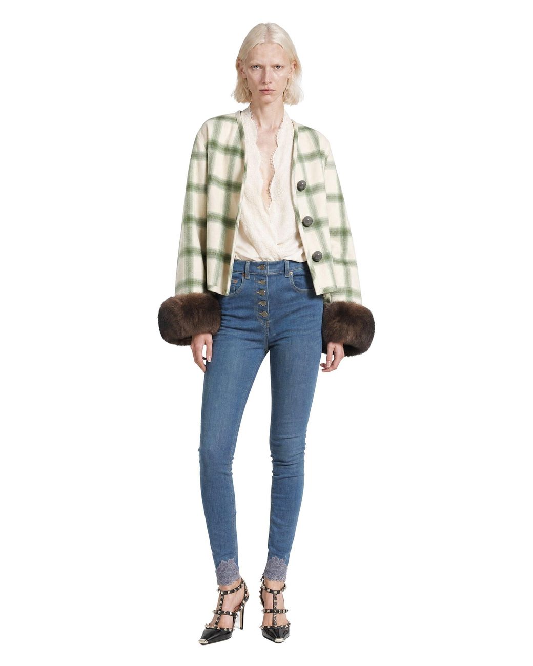 Valentino Blue Denim Pants With Lace