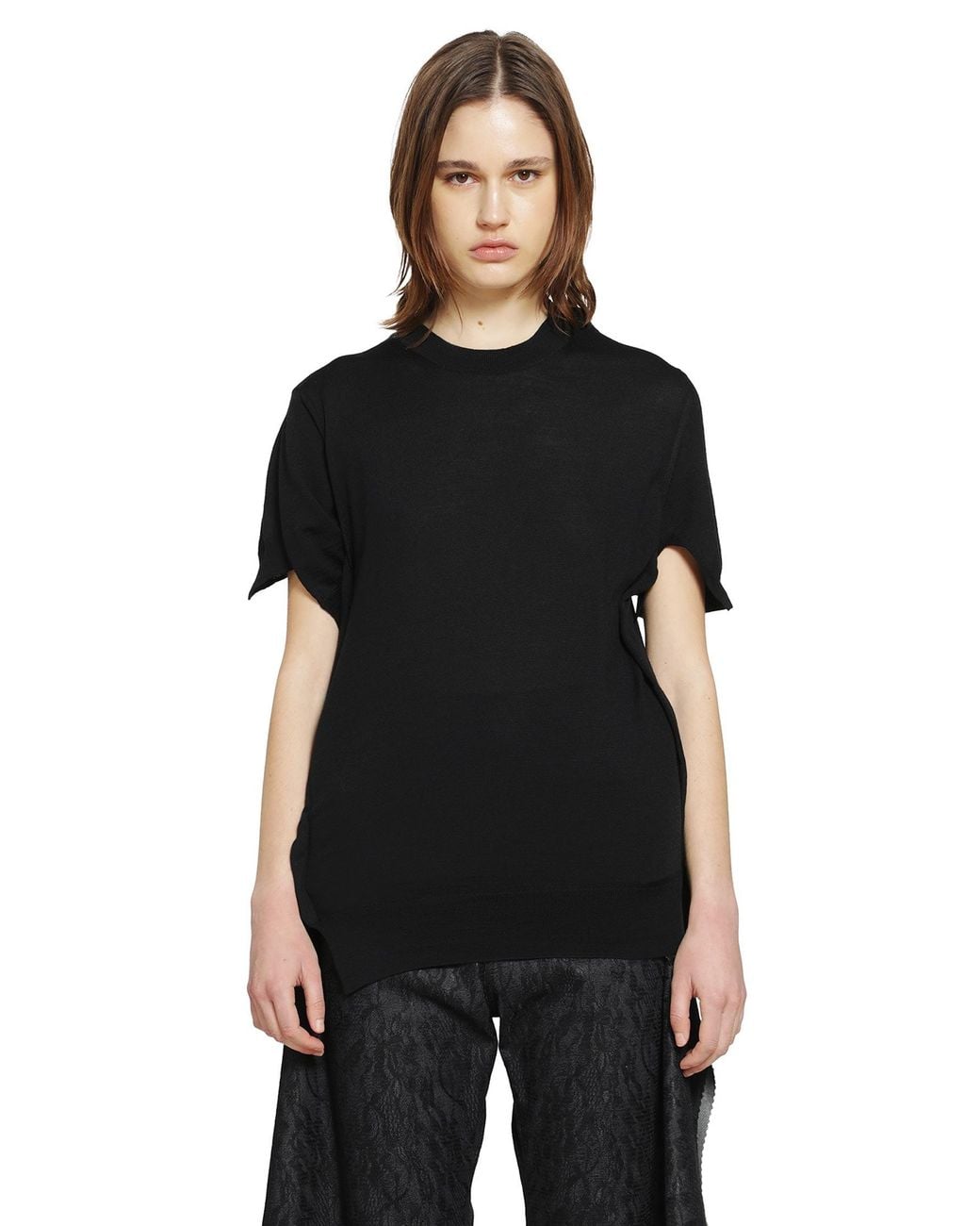 Junya Watanabe Black Short Sleeve Wool Sweater With Splits