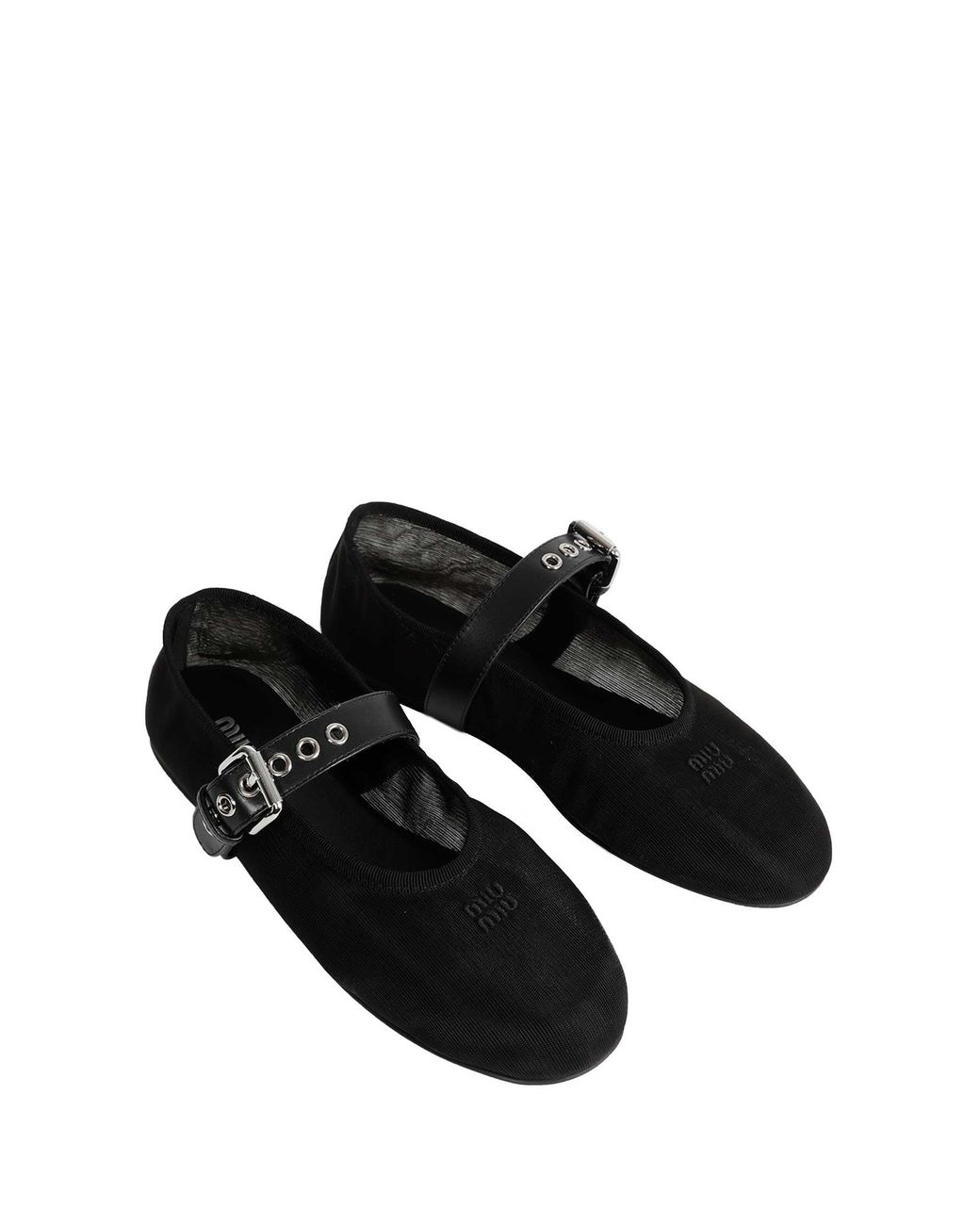 Miu Miu Black Mesh And Fabric Ballerinas