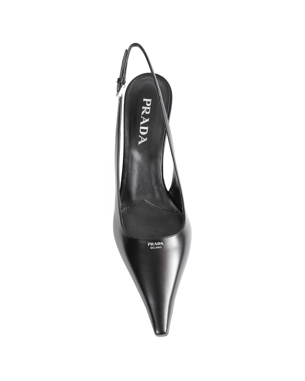 Prada Black Brushed Leather Slingback Pumps