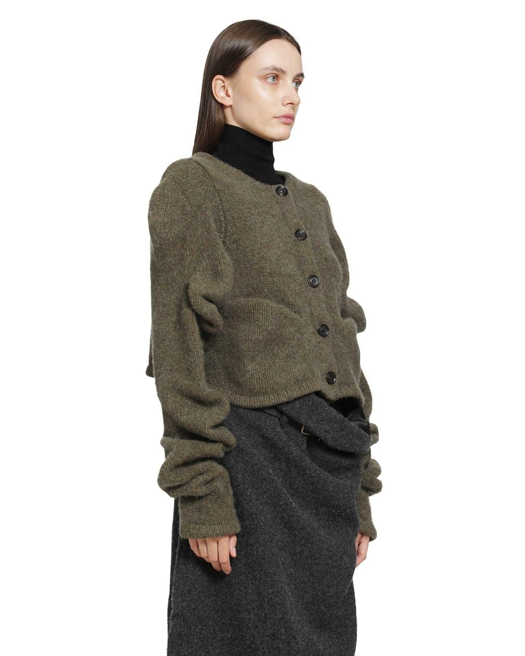PILLINGS Green Wool Draped Cardigan
