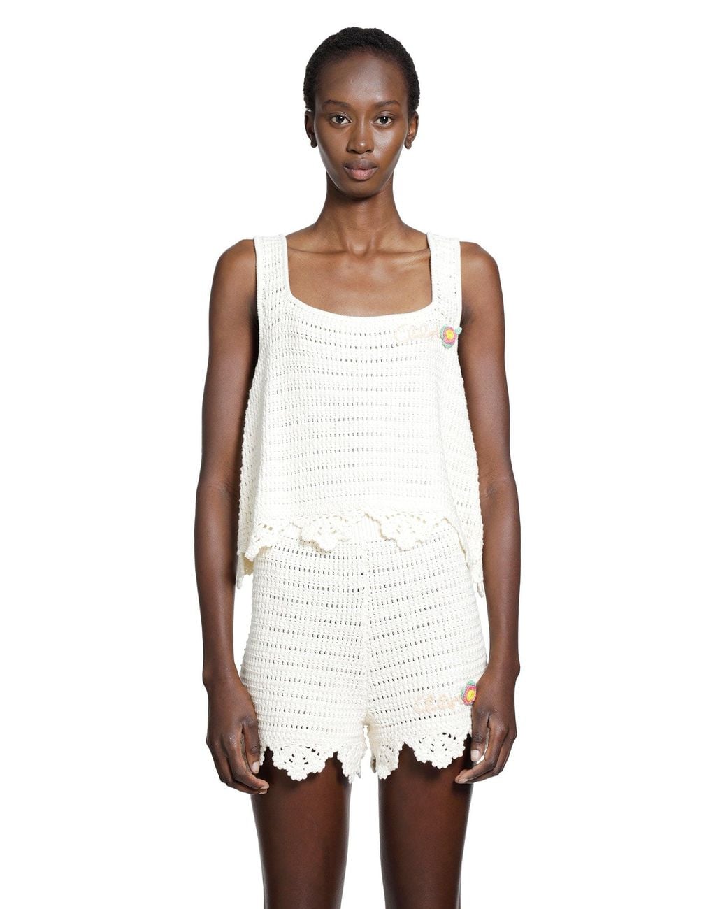 Chloé White Crochet Knit Cropped Top