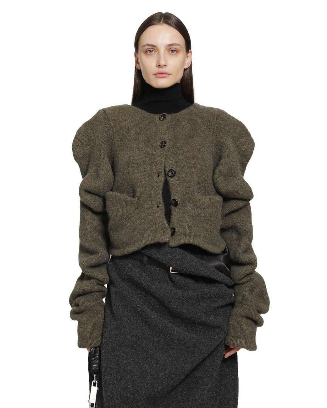 PILLINGS Green Wool Draped Cardigan