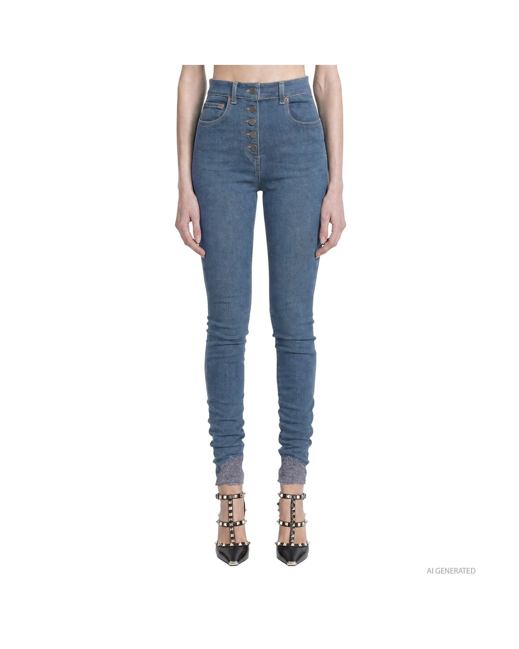 Valentino Blue Denim Pants With Lace