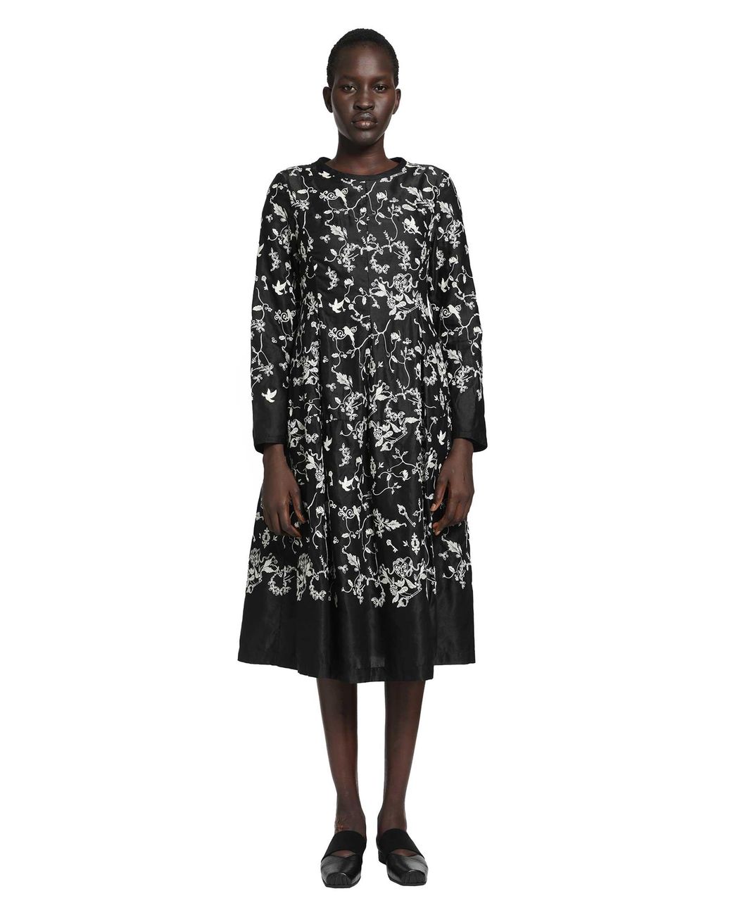 Renli Su Black Floral Midi Dress