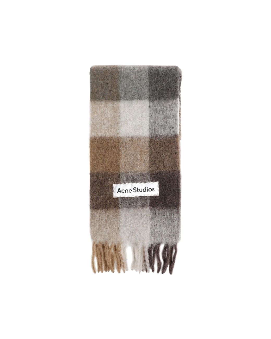 Acne Brown Check Fringe Scarf for men