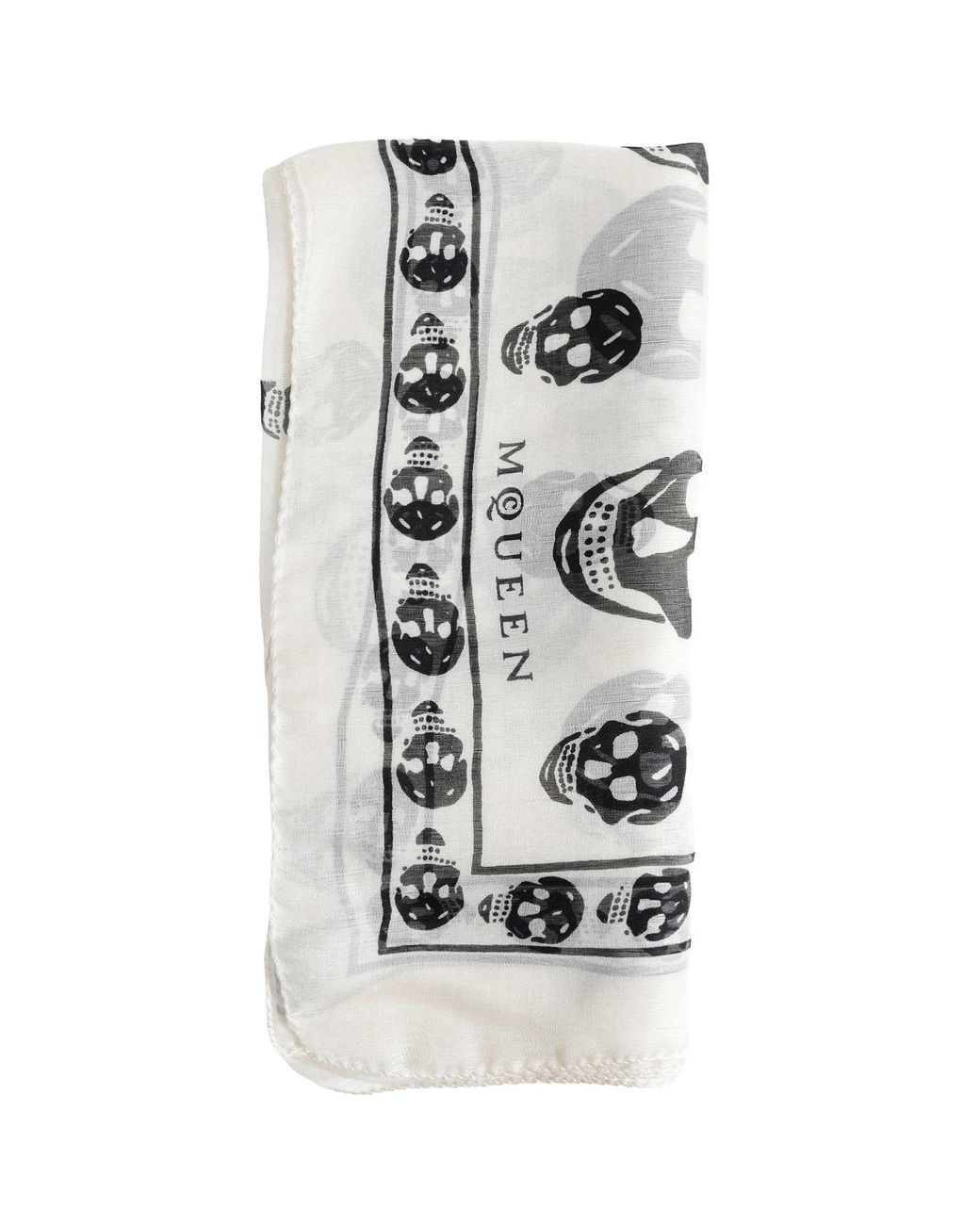McQueen White Classic Silk Chiffon Skull Scarf