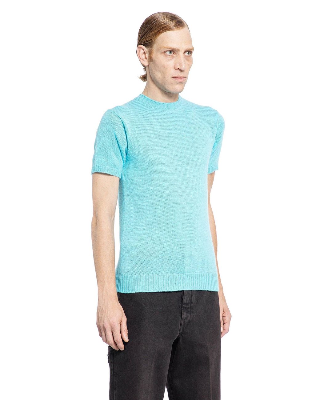 Prada Blue Knit Short Sleeve Top for men