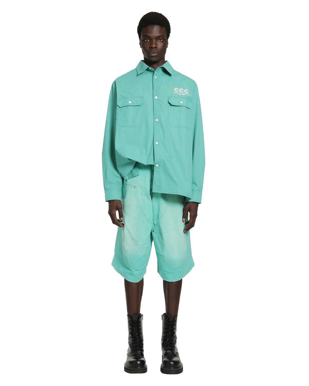 Willy Chavarria Green Stockton Double Knee Shorts for men