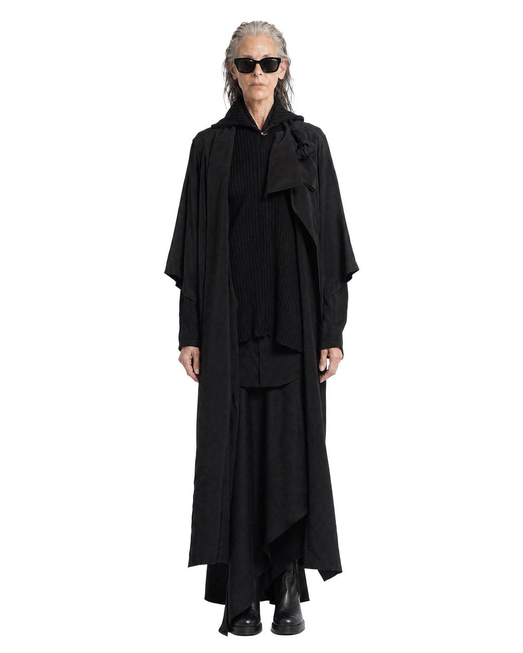 Yohji Yamamoto Black Knit Combi Kimono Coat