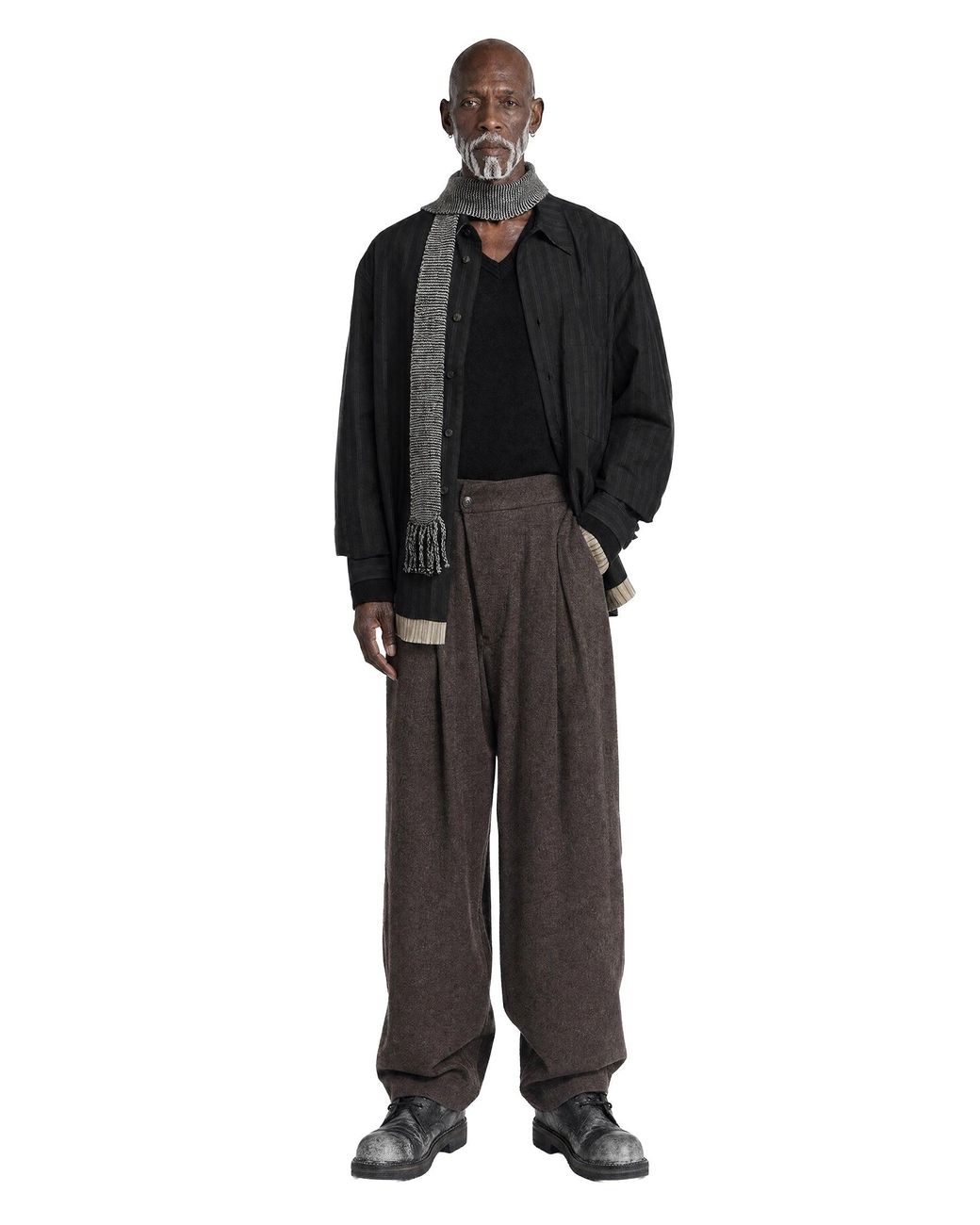 Ziggy Chen Black Drop Crotch Front Pleat Trousers for men