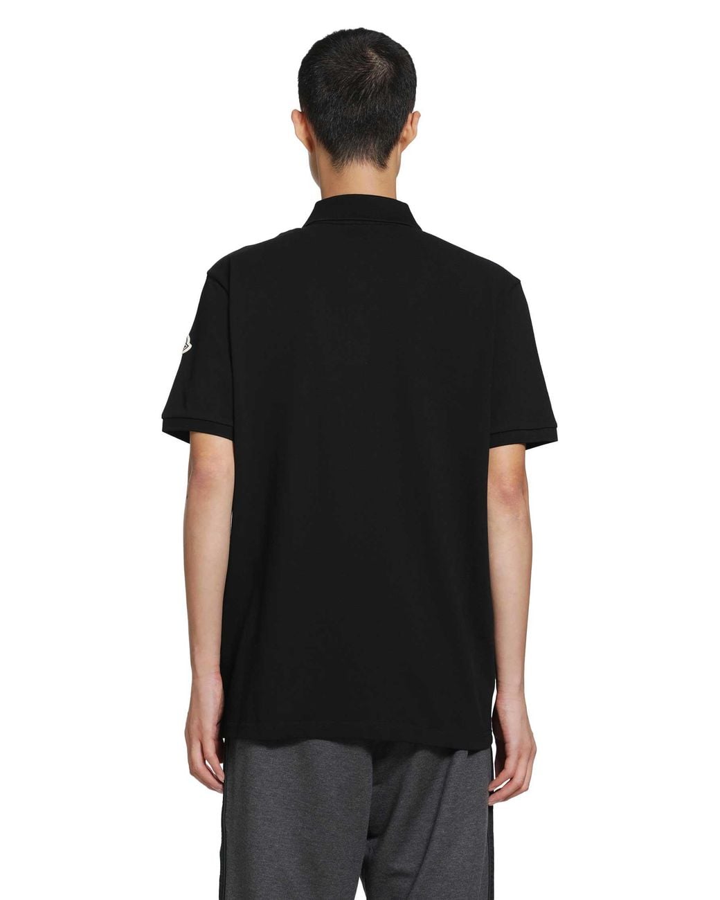 Moncler Black Cotton Piquet Polo Shirt for men