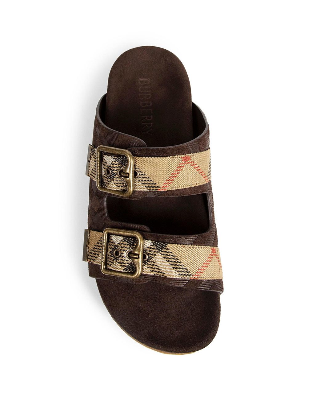Burberry Brown Double Bouckle Checked Sandals