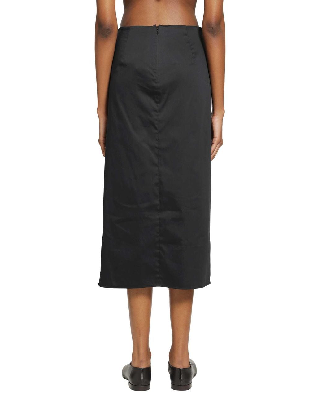 Max Mara Black Cotton Satin Midi Skirt