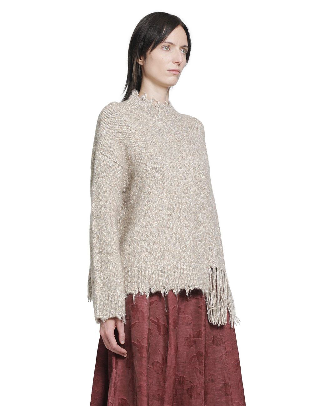 YA YI Gray Mantra Fringe Sweater