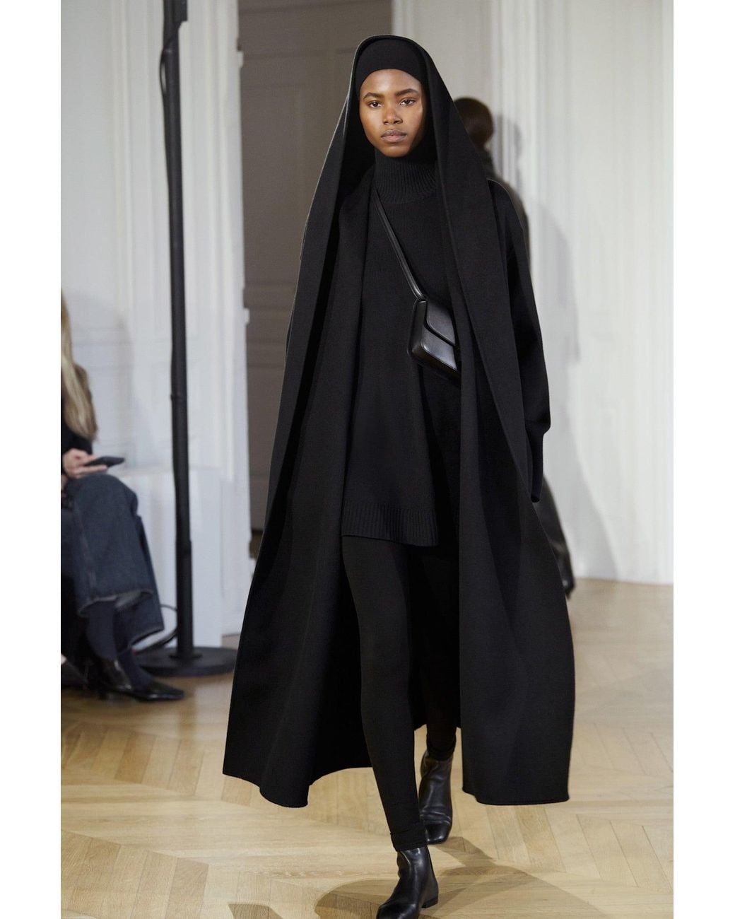 Totême Black Hoodie Belted Coat