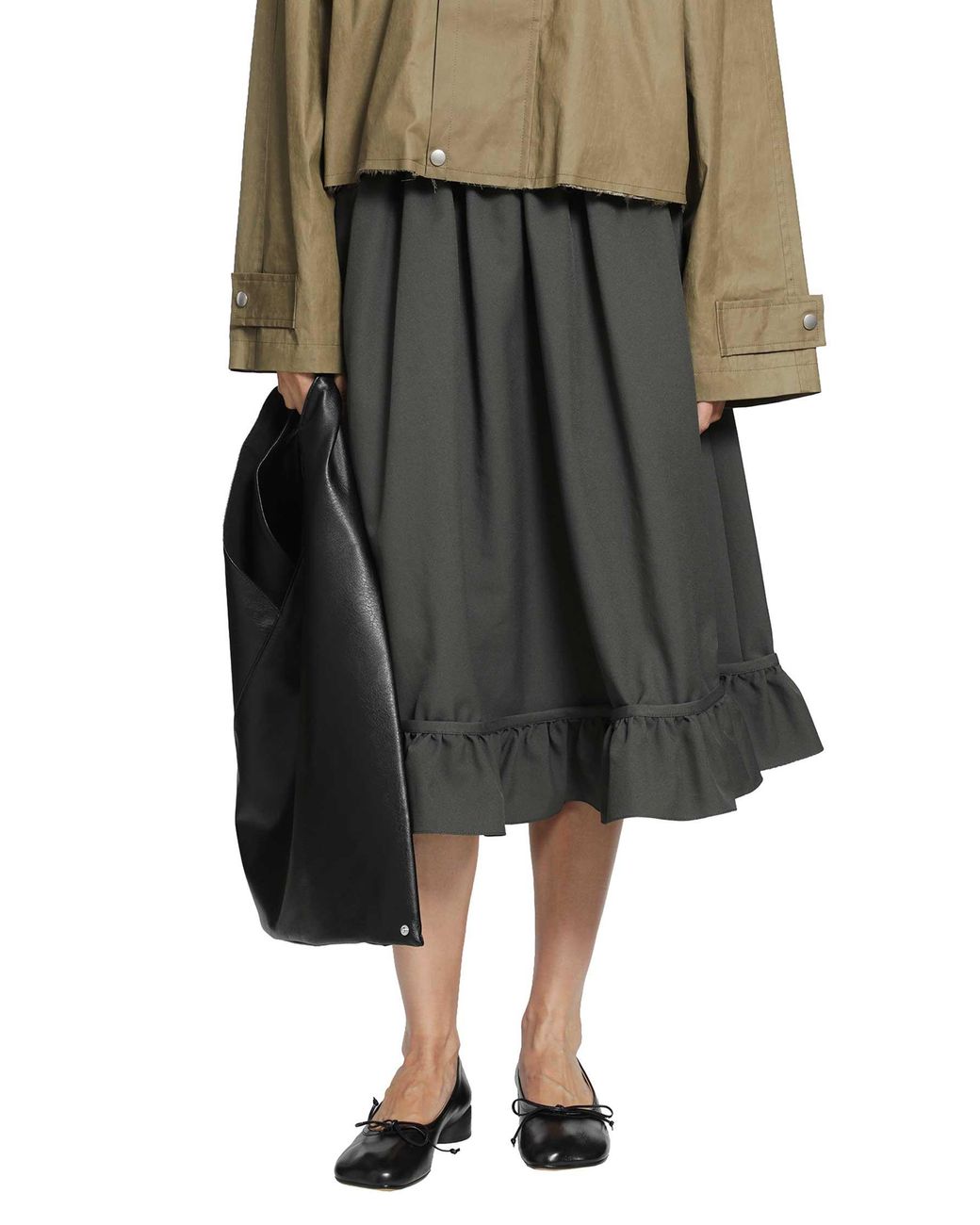 MM6 by Maison Margiela Black Gathered Midi Skirt