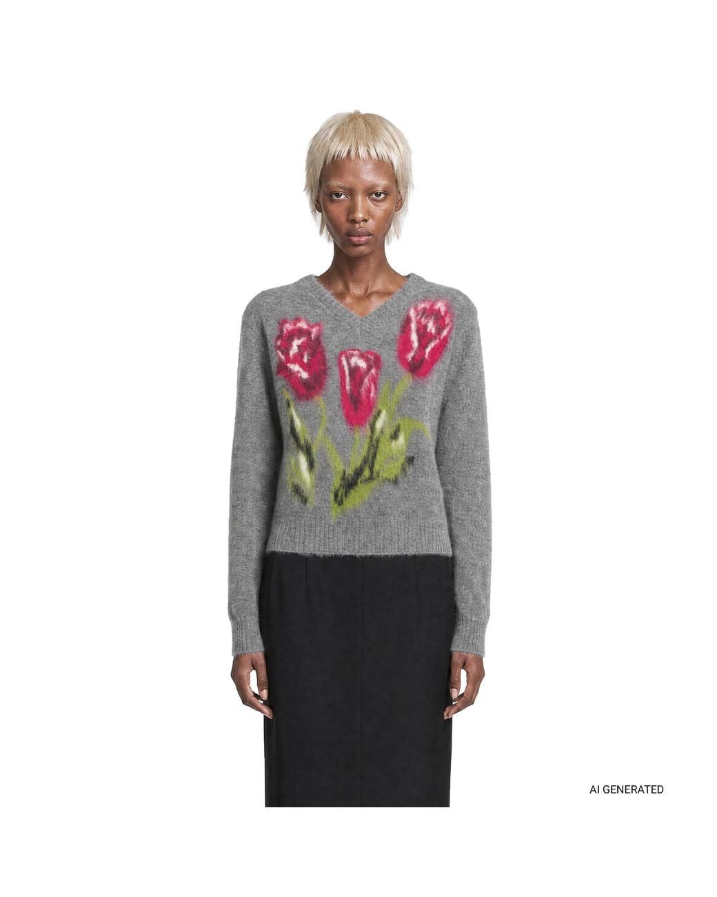 Maison Margiela Red Brushed Alpaca V-Neck Sweater