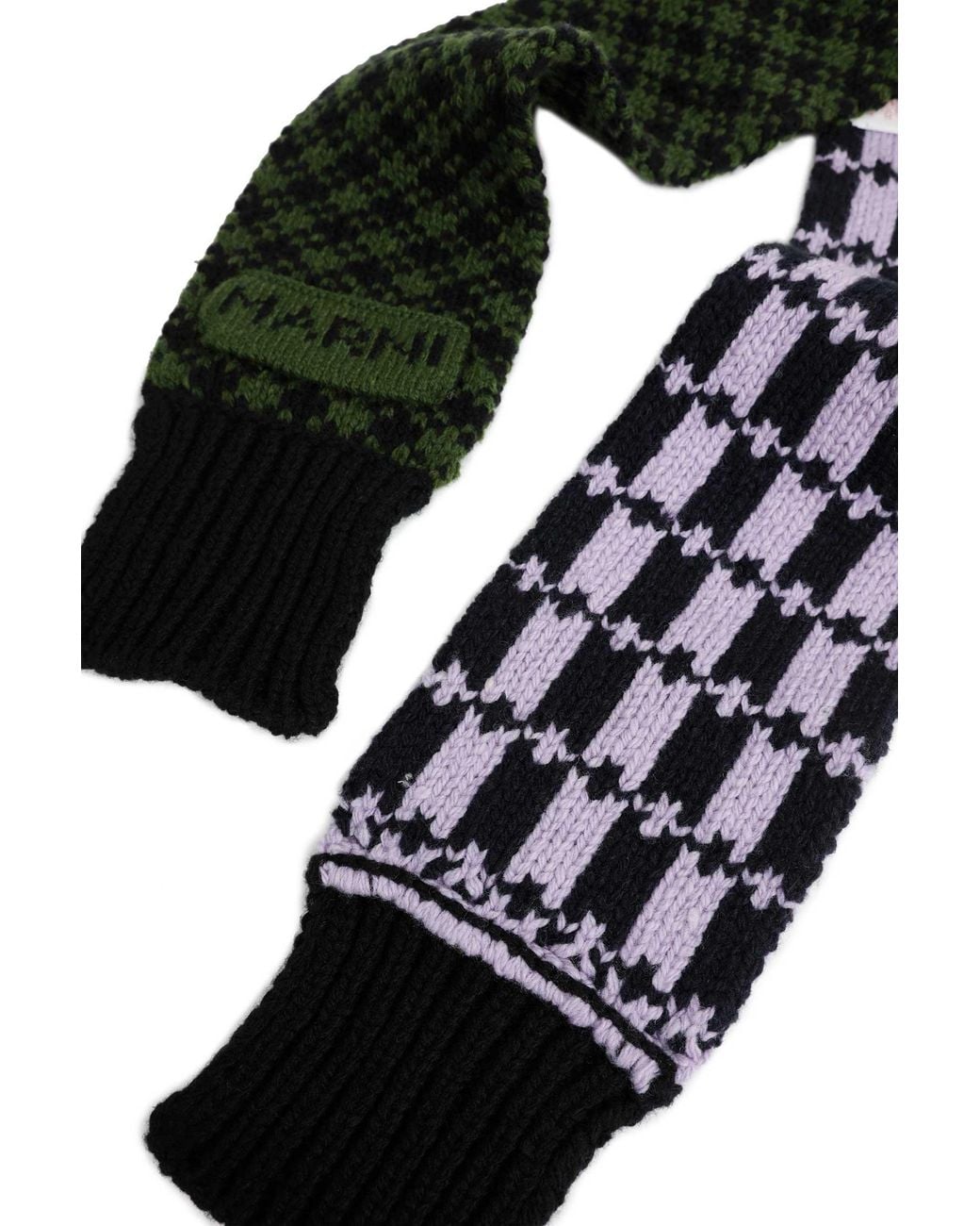 Marni Green Geometric Wool Knit Scarf for men