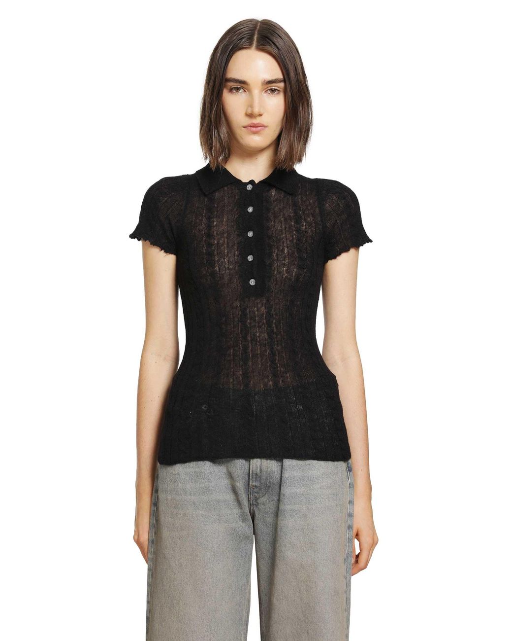 Haikure Black Laurie Semi-Sheer Polo Shirt