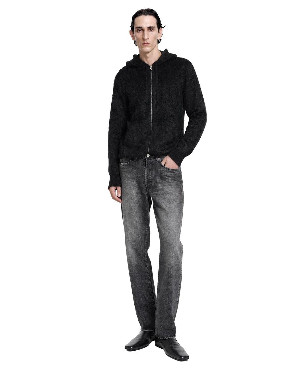 Ssstein Black Kid Mohair Knit Zip Hoody for men