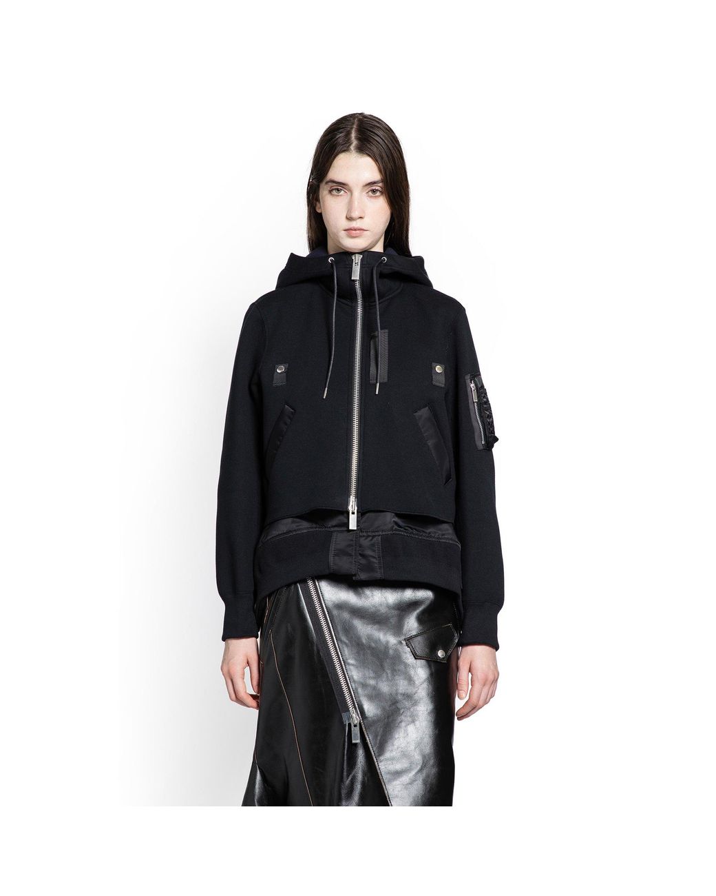 Sacai Sponge Sweat X Nylon Twill Hoodie in Black | Lyst