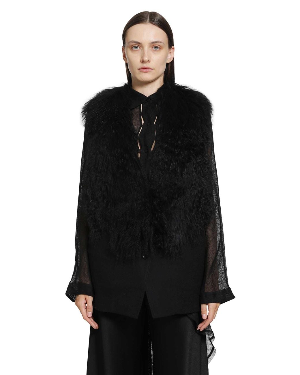 Yehuafan Black Fur Jacket