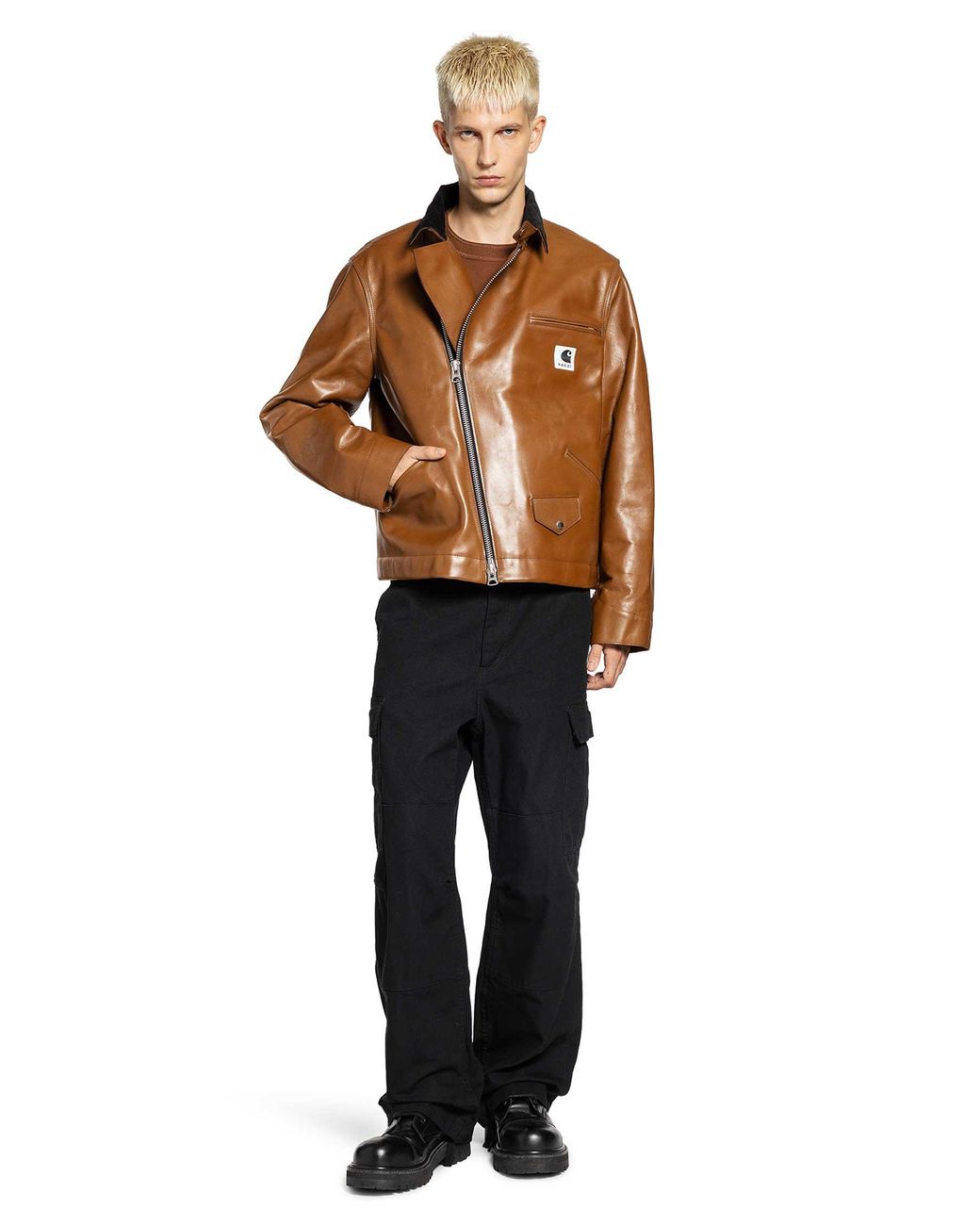 Sacai Leather Jacket With Corduroy Collar in Brown for Men | Lyst UK