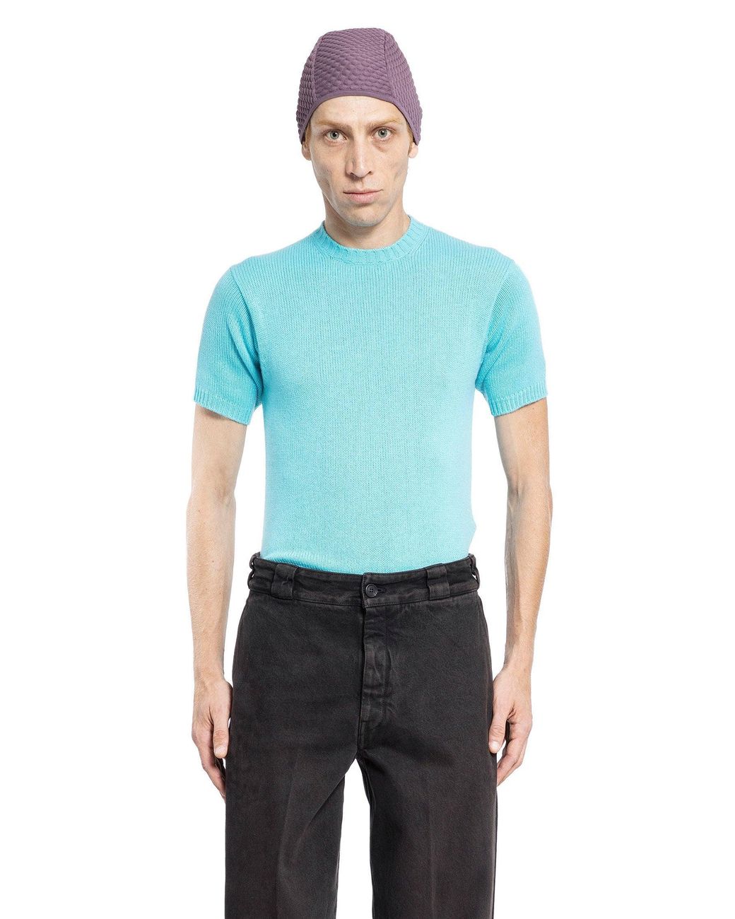 Prada Blue Knit Short Sleeve Top for men