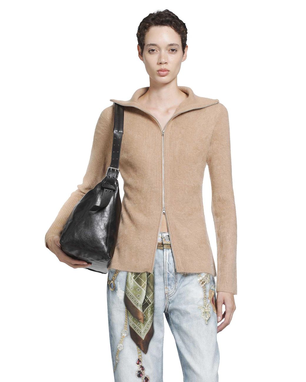 Acne Natural Cashmere Zip-Up Cardigan
