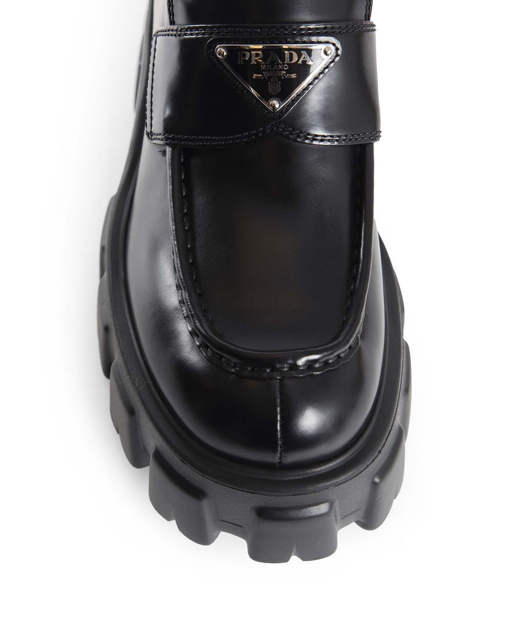 Prada Black Brushed Leather Monolith Loafers