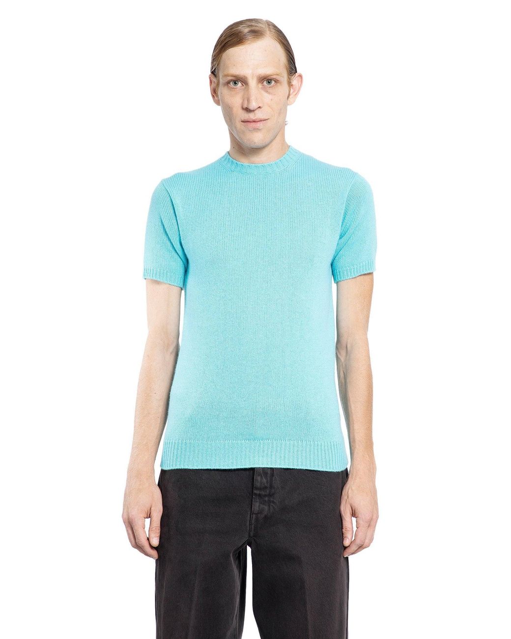 Prada Blue Knit Short Sleeve Top for men