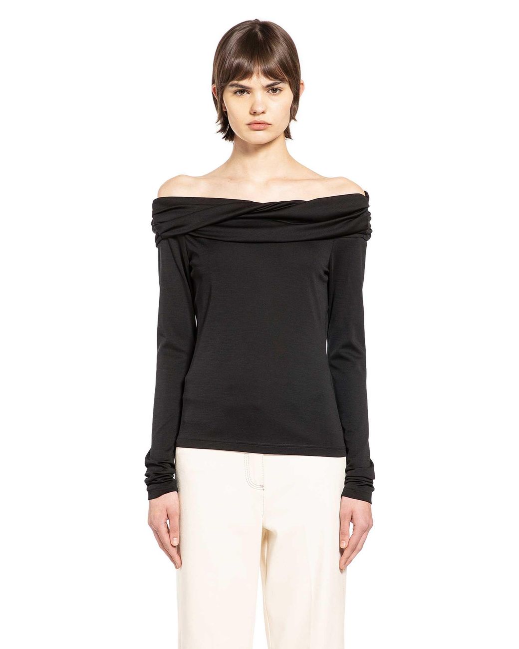 Max Mara Black Wool Off-The-Shoulder Top
