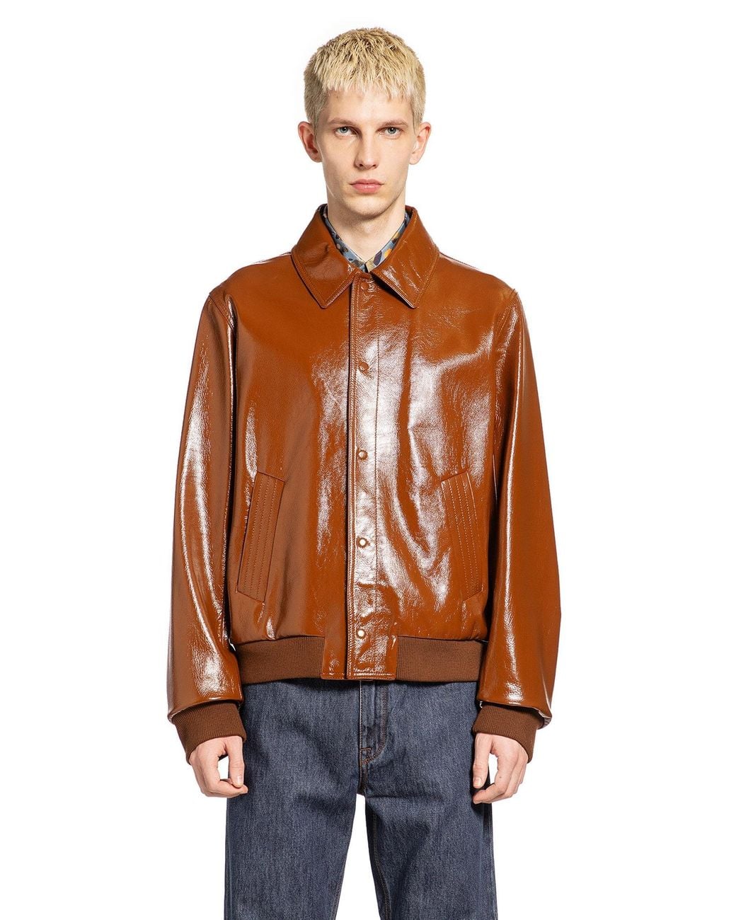 Fendi Brown Lacquered Leather Jacket for men
