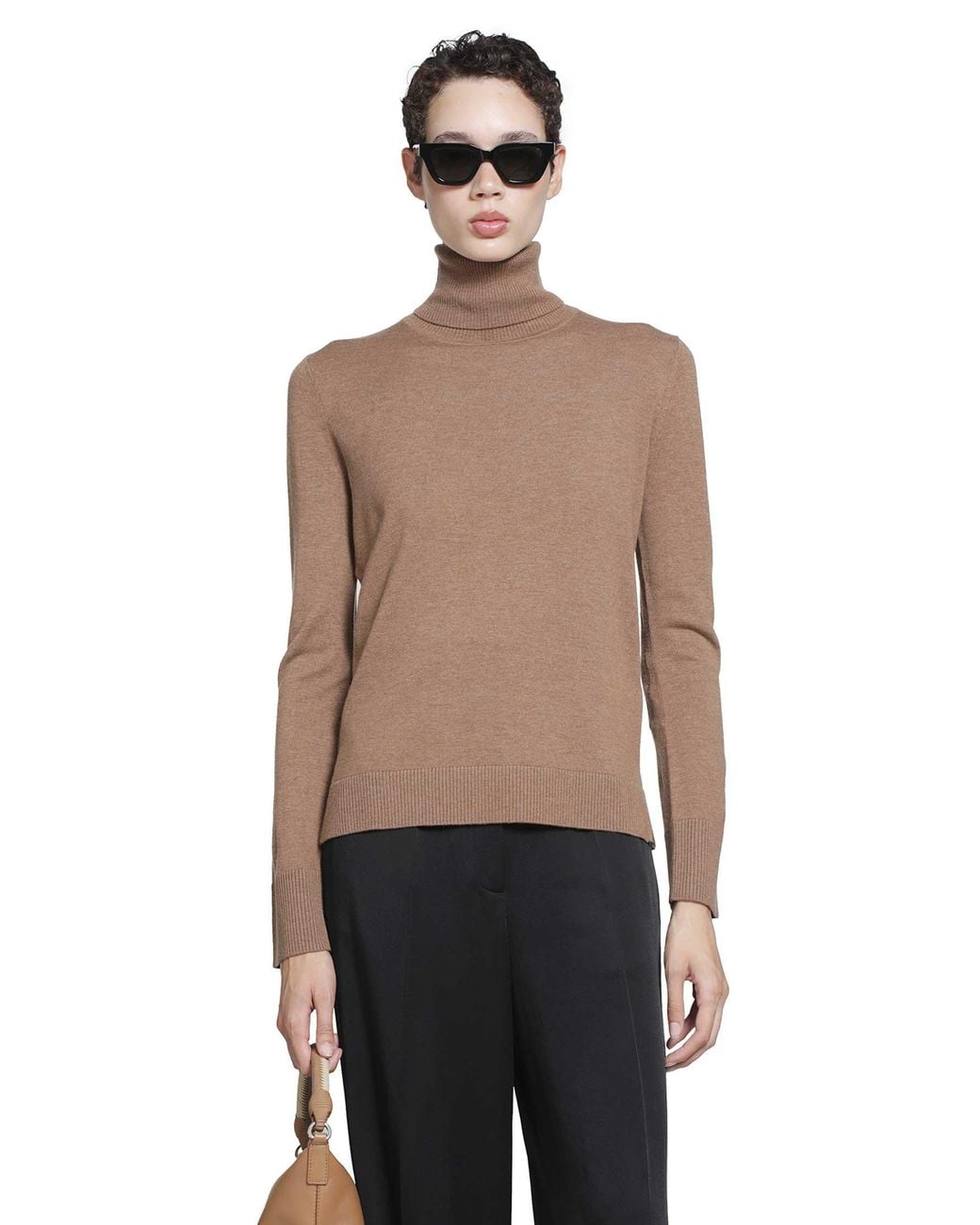 Max Mara Brown Wool Turtleneck Top