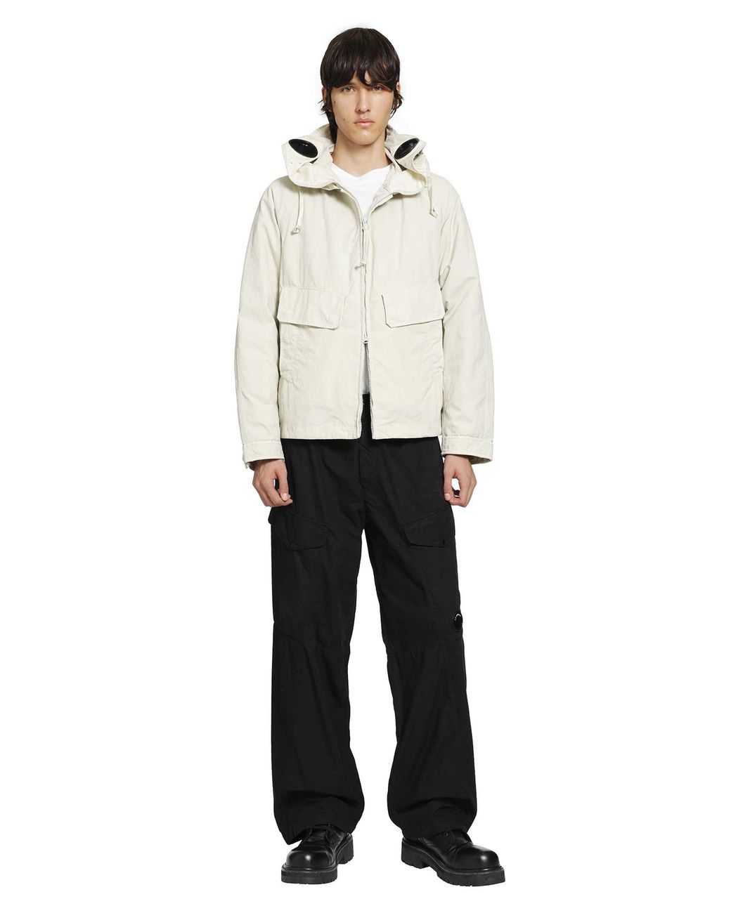 C P Company White Twill Mixed Explorer Jacket for men