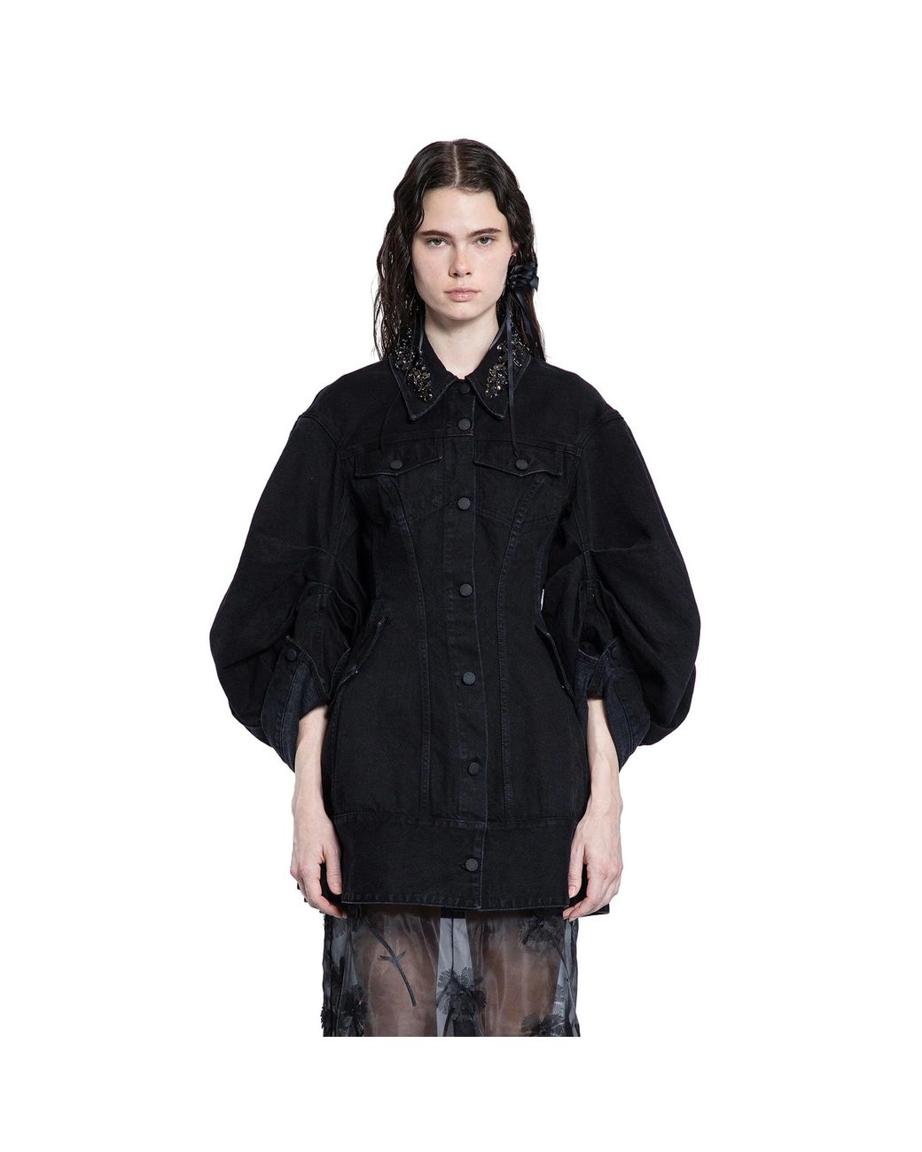 Simone Rocha Black Embellished Sculpted Short Denim Jacket