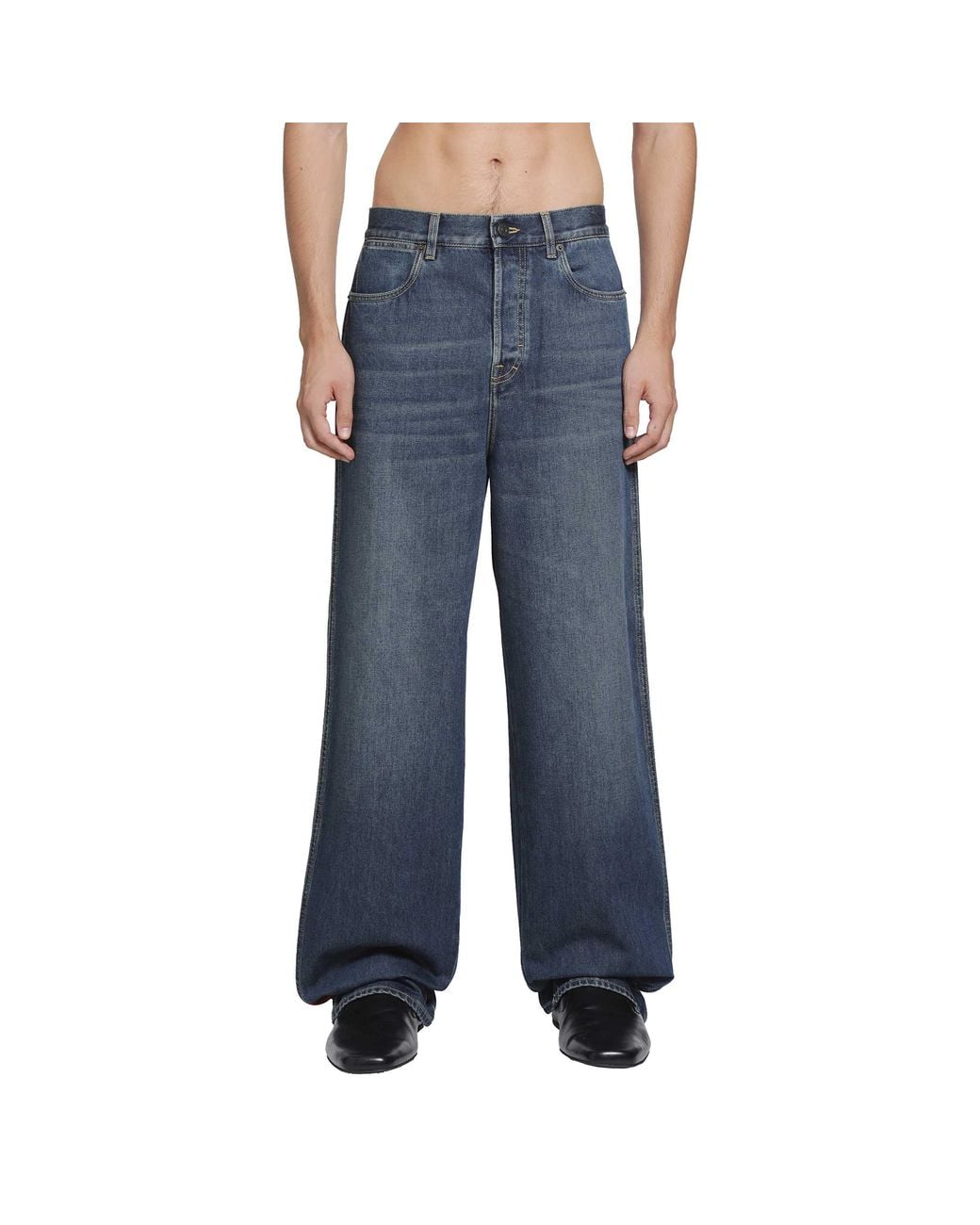 Gucci Blue Denim Pants With Web Insert for men