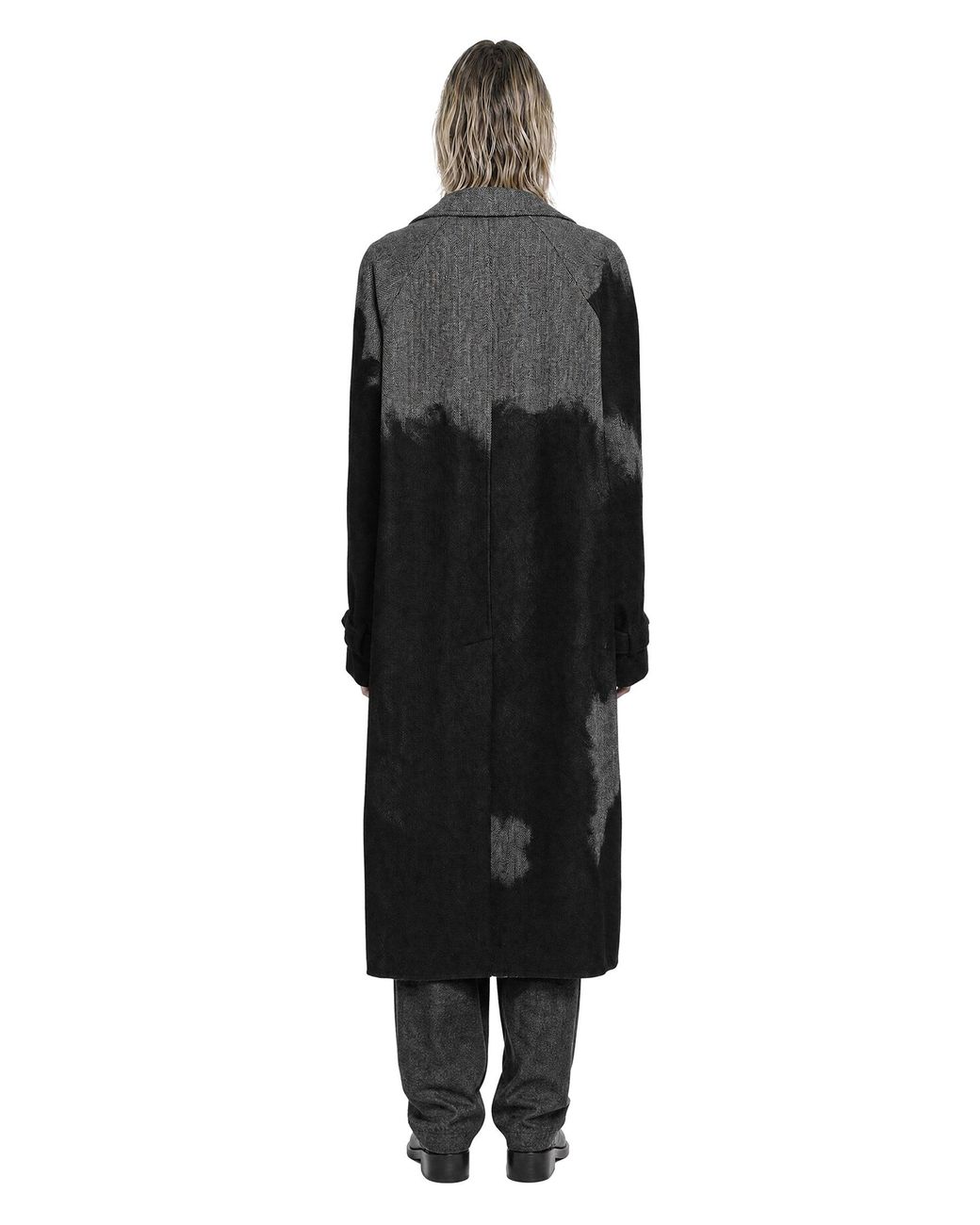 Yohji Yamamoto Black Needle Punched Herringbone Coat for men
