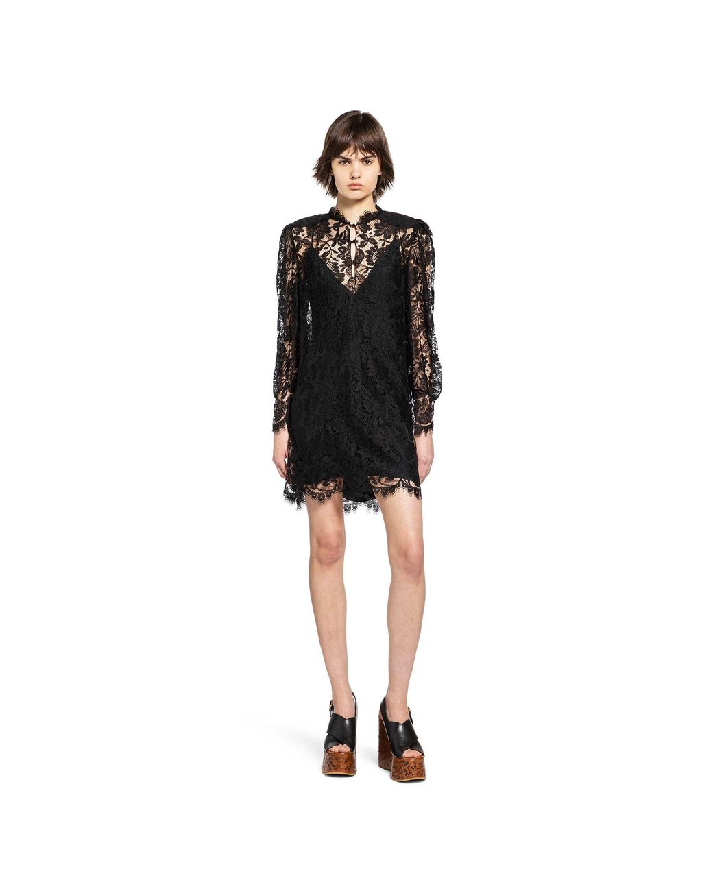 Chloé Black Floral Lace Mini Dress