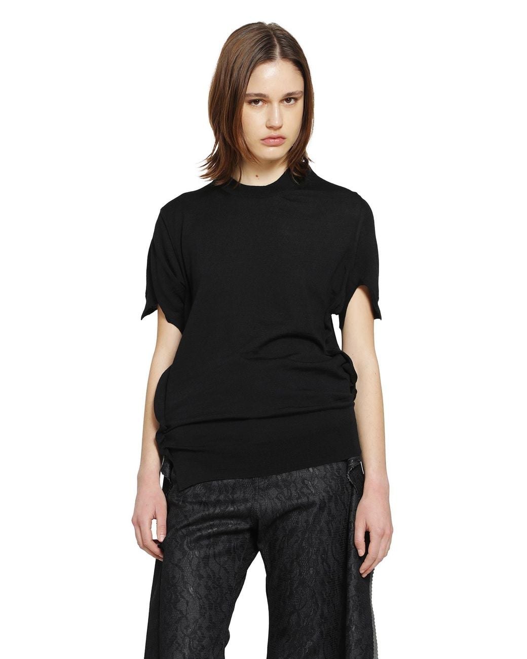 Junya Watanabe Black Short Sleeve Wool Sweater With Splits
