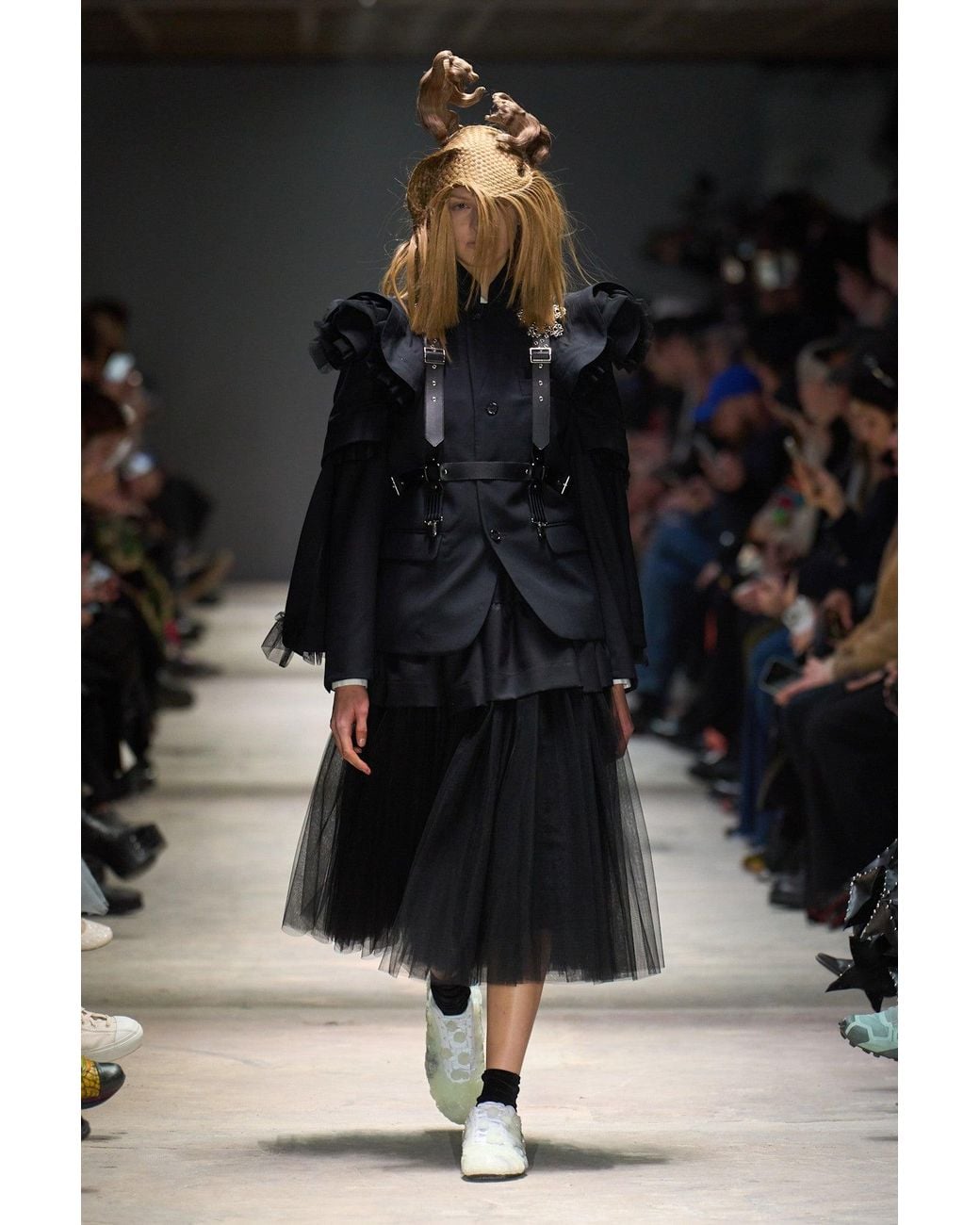 Noir Kei Ninomiya Black Tiered Gathered Midi Skirt