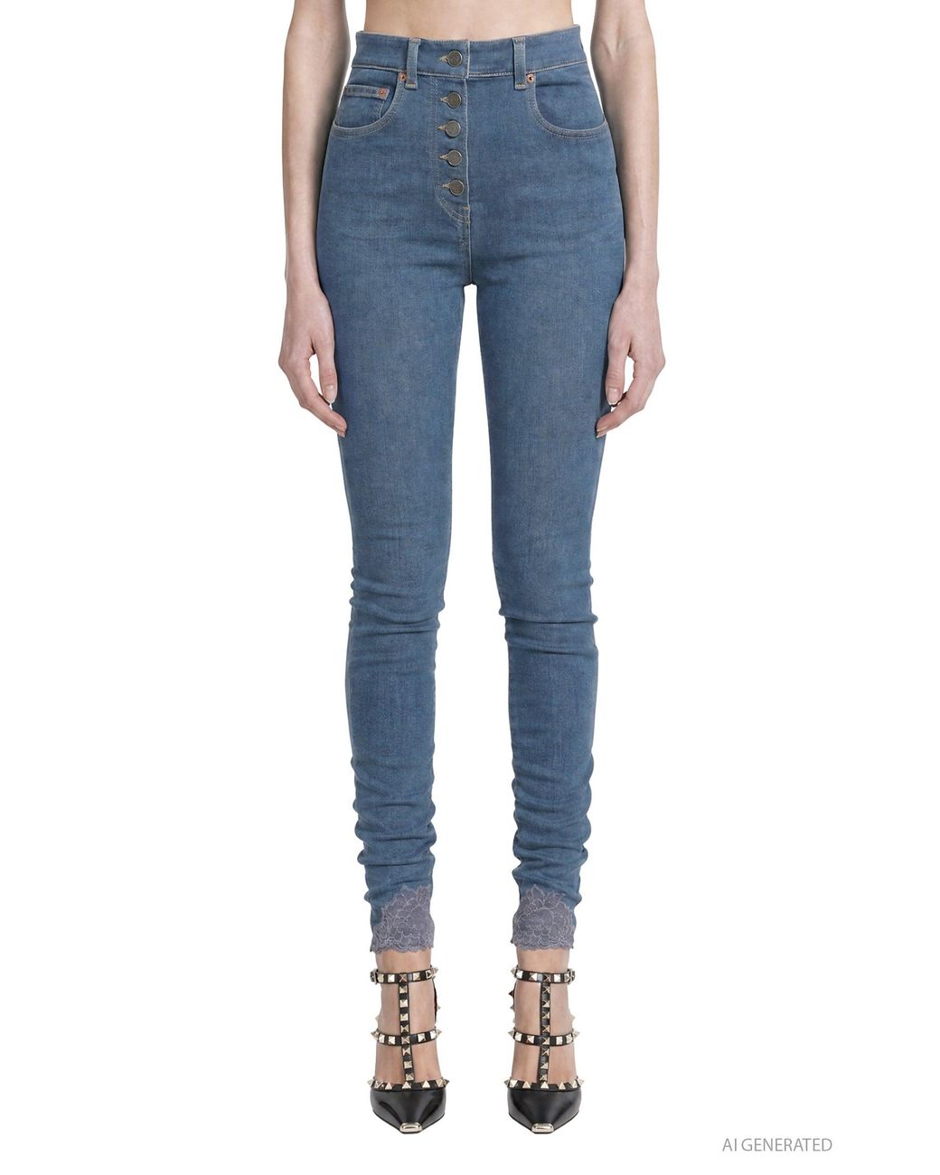 Valentino Blue Denim Pants With Lace
